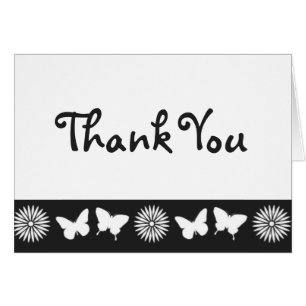 Daisies and Butterflies in Black Thank You Card