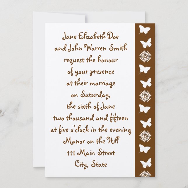 Daisies and Butterflies in Chocolate Invitation (Front)