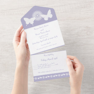 Daisies and Butterflies in Lavender All In One Invitation