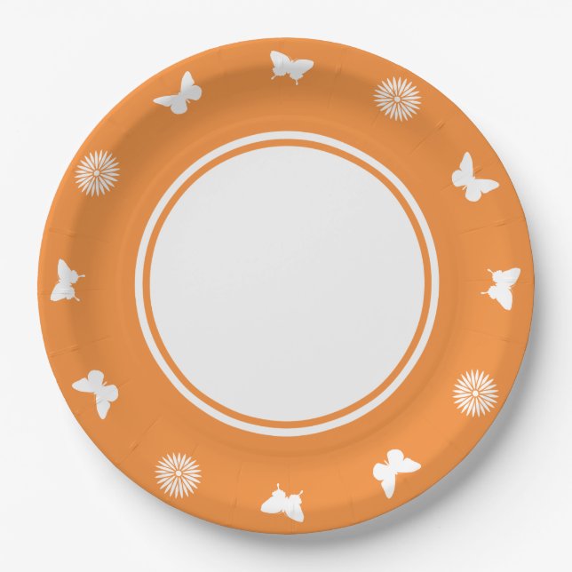 Daisies and Butterflies in Orange Paper Plate (Front)
