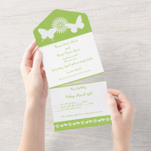 Daisies and Butterflies in Peridot All In One Invitation