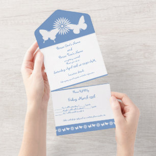 Daisies and Butterflies in Periwinkle All In One Invitation