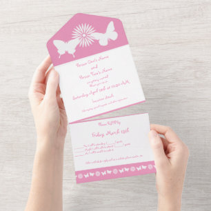 Daisies and Butterflies in Petal Pink All In One Invitation