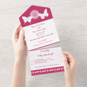 Daisies and Butterflies in Raspberry All In One Invitation