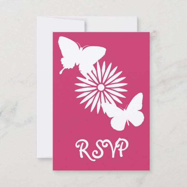 Daisies and Butterflies in Raspberry RSVP Card (Front)