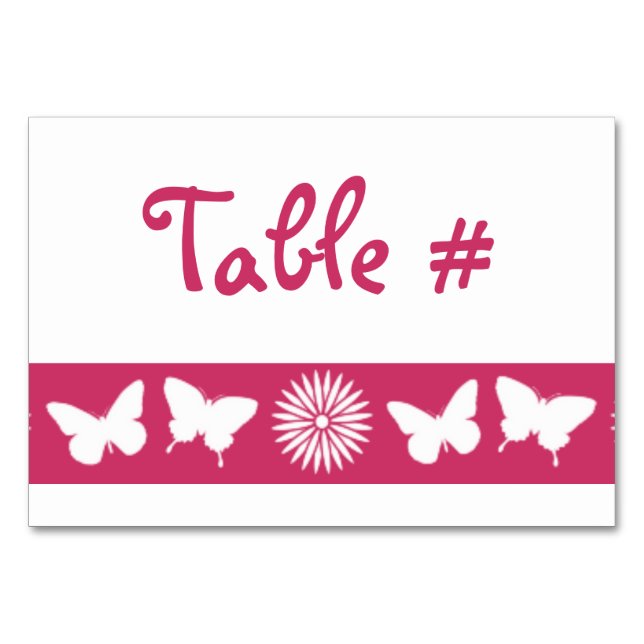 Daisies and Butterflies in Raspberry Table Card (Front)