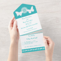 Daisies and Butterflies in Turquoise
