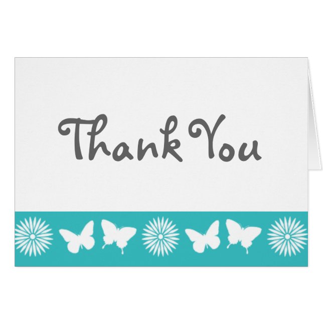 Daisies and Butterflies in Turquoise Note Card (Front Horizontal)