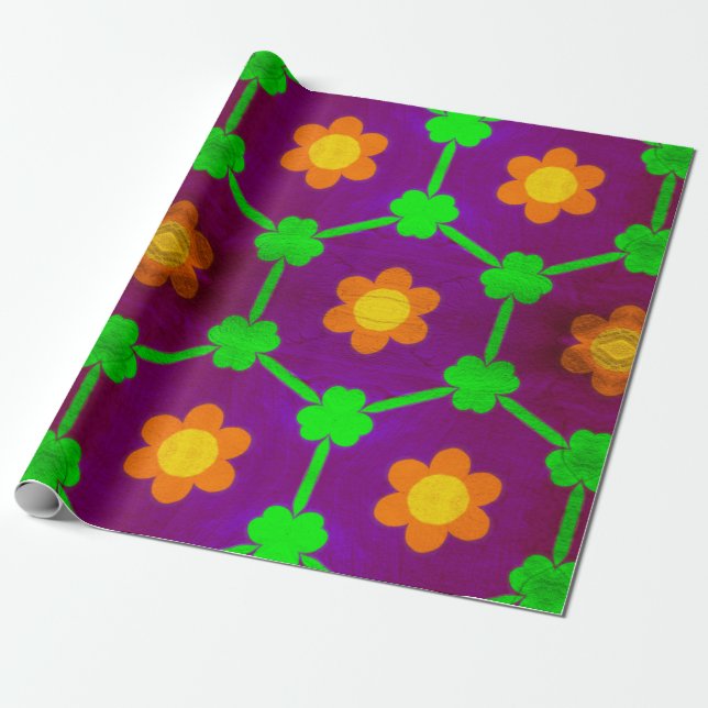 Daisies and Clovers Wrapping Paper (Unrolled)