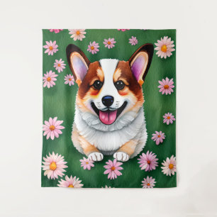 Daisies and Corgi Tapestry