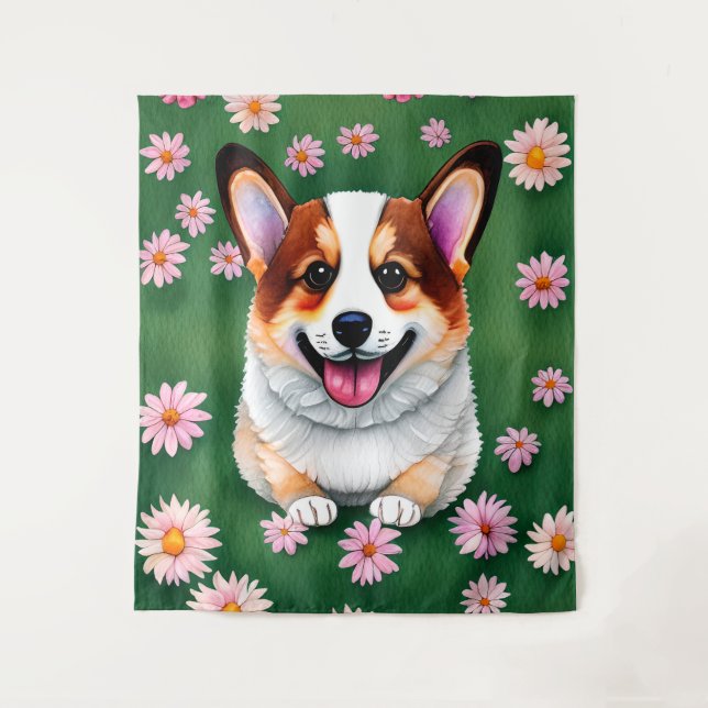 Daisies and Corgi Tapestry (Front)
