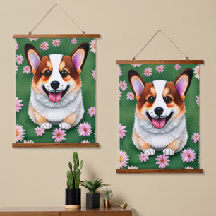 Daisies and Corgi Tapestry
