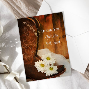 Daisies and Cowboy Boots Western Wedding Thank You Card