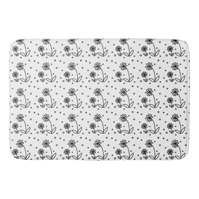 Daisies and Dots 2 - Black and White Bath Mat (Front)