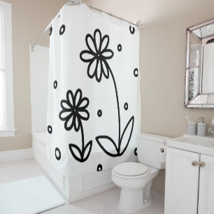 Daisies and Dots 2 - Black and White Shower Curtain
