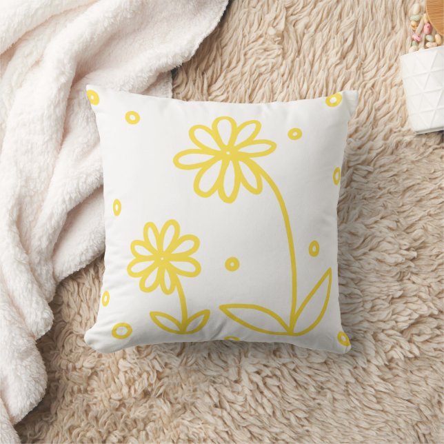Daisies and Dots 2 - Lemon Yellow and White Cushion (Blanket)