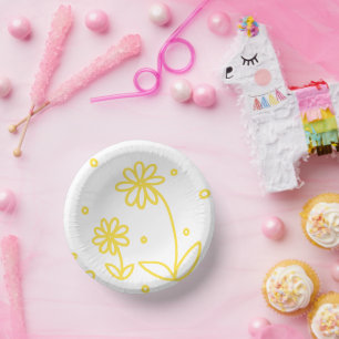 Daisies and Dots 2 - Lemon Yellow and White Paper Plate