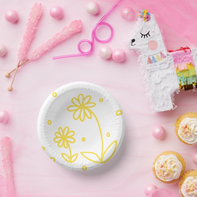 Daisies and Dots 2 - Lemon Yellow and White Paper Plate (Party)