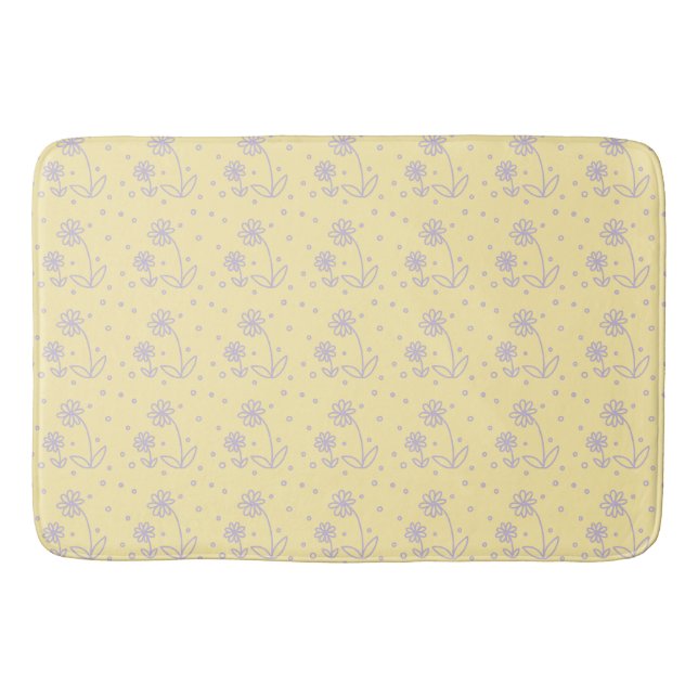 Daisies and Dots 2 - Pastel Yellow and Purple Bath Mat (Front)