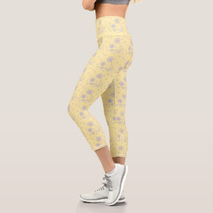 Daisies and Dots 2 - Pastel Yellow and Purple Capri Leggings