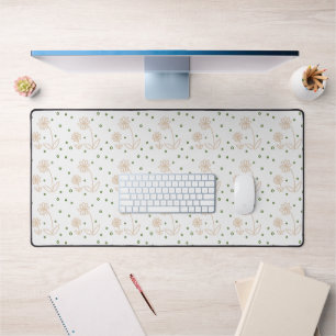 Daisies and Dots 2 - White, Sand and Palm Green Desk Mat