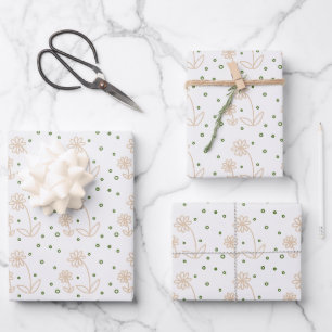Daisies and Dots 2 - White, Sand and Palm Green Wrapping Paper Sheet