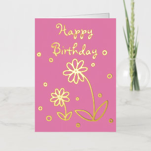 Daisies and Dots Happy Birthday in Gold foil  Greeting Card