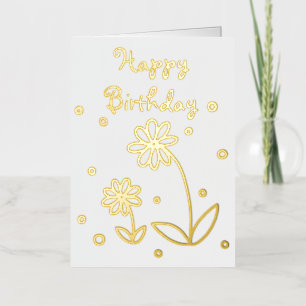 Daisies and Dots Happy Birthday in Gold foil  Greeting Card