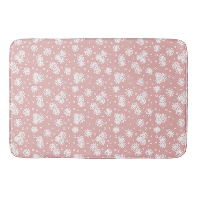 Daisies and Dots - Pink and White Bath Mat (Front)