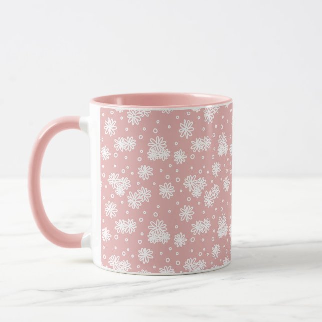 Daisies and Dots - Pink and White Mug (Left)