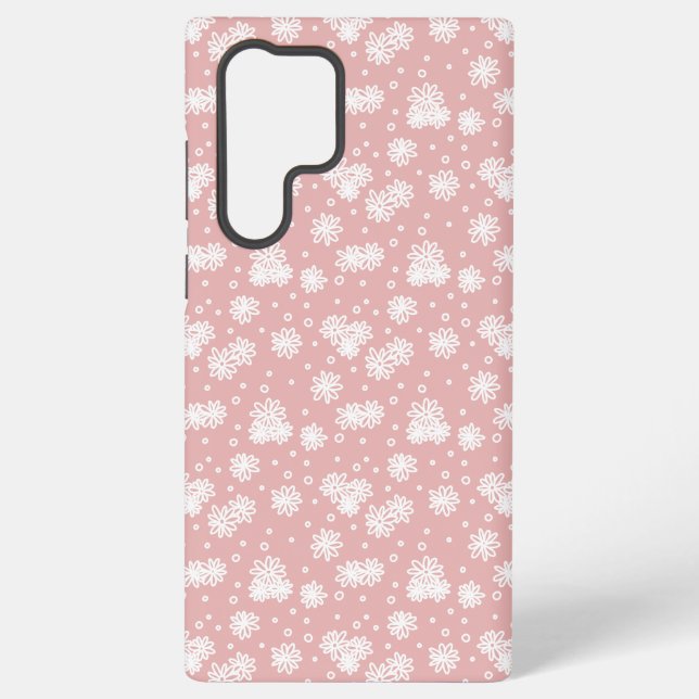 Daisies and Dots - Pink and White Samsung Galaxy S22 Ultra Case (Back)