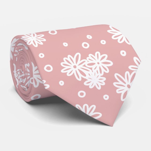 Daisies and Dots - Pink and White Tie (Rolled)