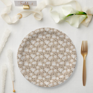 Daisies and Dots - Taupe, Black and White Paper Plate