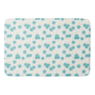 Daisies and Dots - Turquoise and Yellow Bath Mat