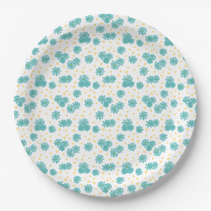 Daisies and Dots - Turquoise and Yellow Paper Plate