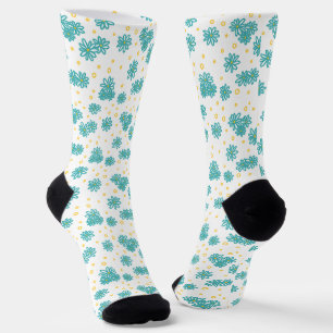 Daisies and Dots - Turquoise and Yellow Socks