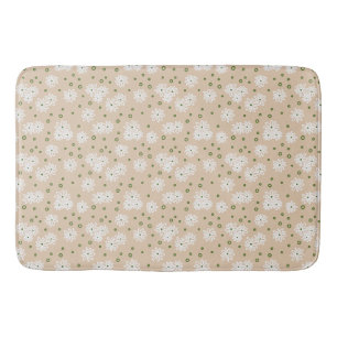 Daisies and Dots - White, Sand and Palm Green Bath Mat