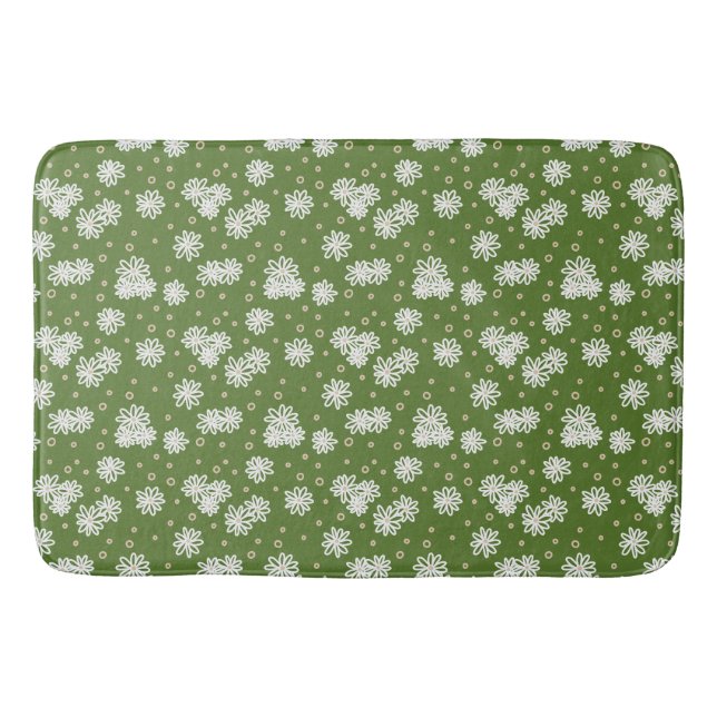 Daisies and Dots - White, Sand and Palm Green  Bath Mat (Front)