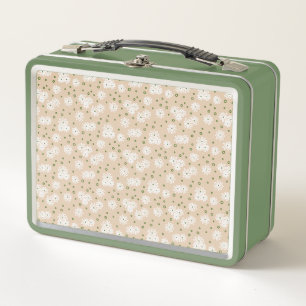Daisies and Dots - White, Sand and Palm Green Metal Lunch Box