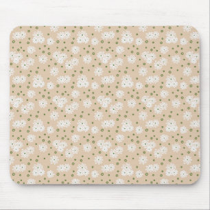 Daisies and Dots - White, Sand and Palm Green Mouse Pad