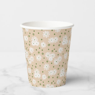 Daisies and Dots - White, Sand and Palm Green Paper Cups