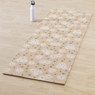 Daisies and Dots - White, Sand and Palm Green Yoga Mat