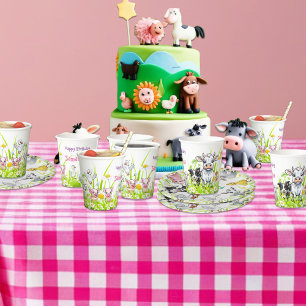 Daisies and Farm Animals Happy Birthday Paper Cups