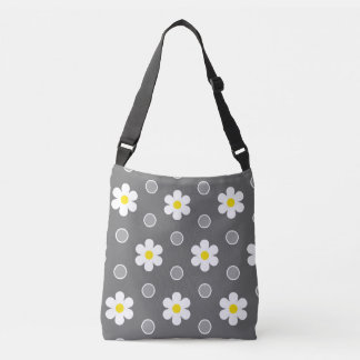 Daisies and Grey and White Polka Dot Pattern Crossbody Bag