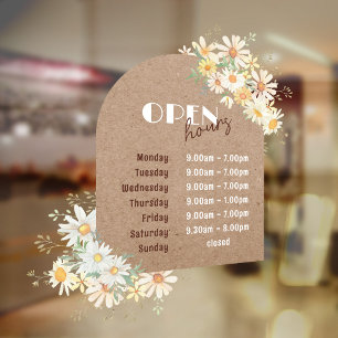 Daisies and Kraft Paper Arch Open Hours Window Cli