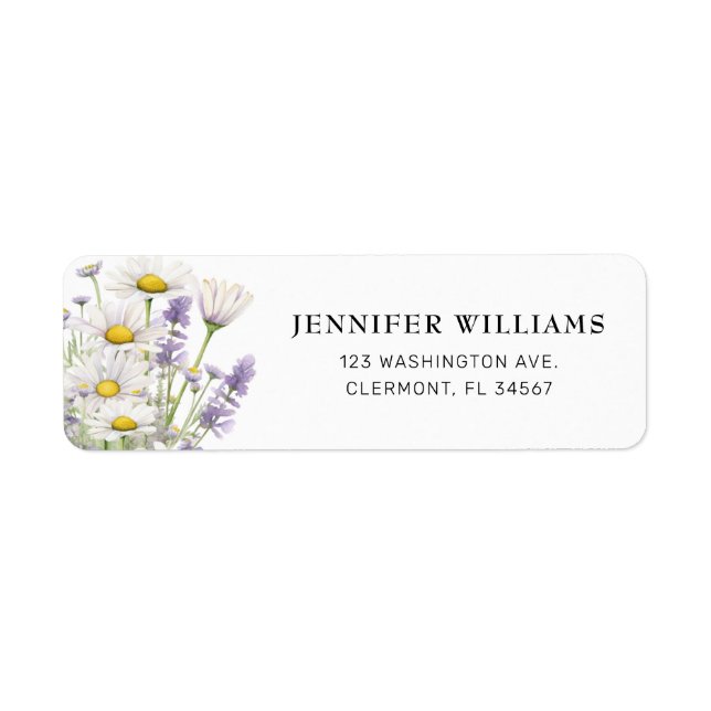 Daisies and Lavender Flowers Return Address Labels (Front)