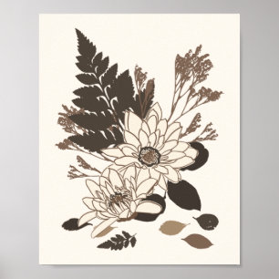 Daisies and Leaves - transparent on cream. Poster