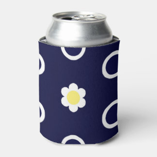 Daisies and Navy Blue and White Polka Dots Can Cooler