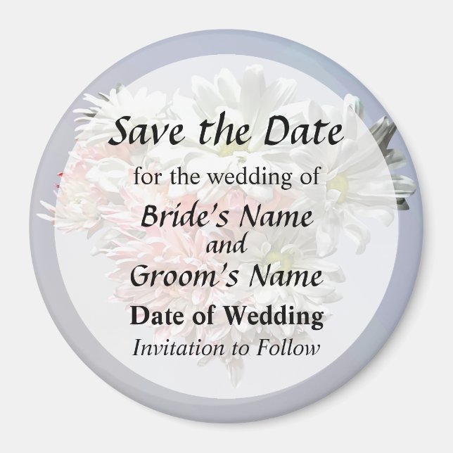 Daisies and Pink Chrysanthemums Heart Save Date Magnet (Front)