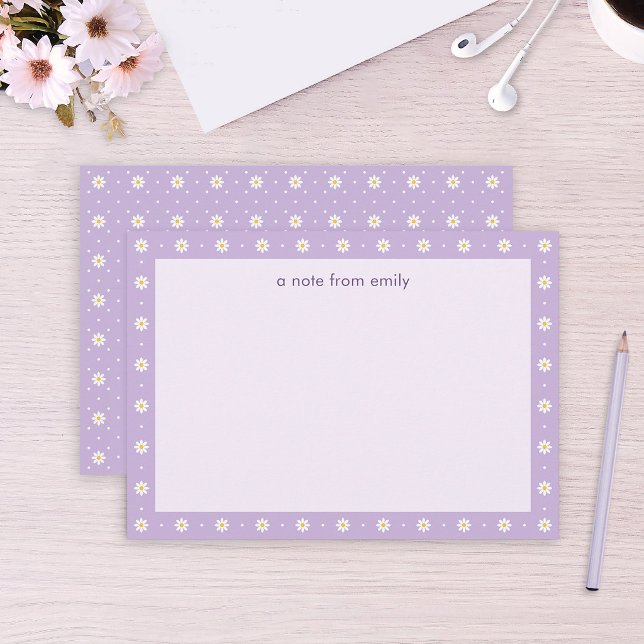 Daisies and Polka Dots Purple Note Card (Creator Uploaded)